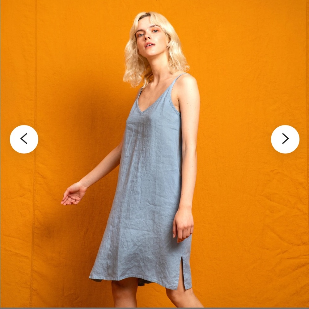 notPERFECTLINEN Langley Linen Slip Dress in Swedish Blue, Size S-M